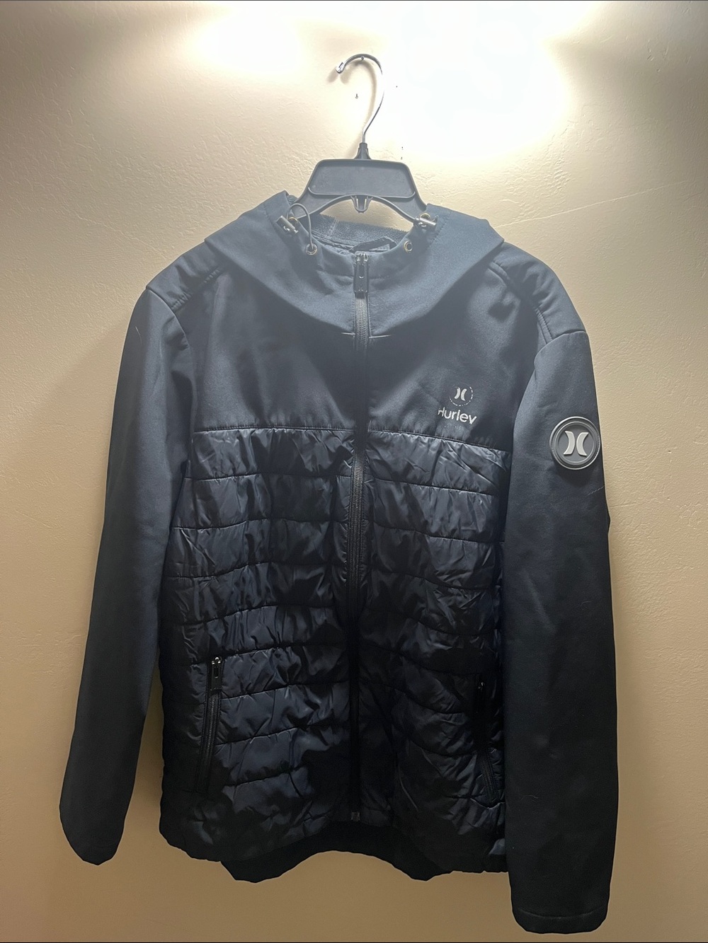 Hurley Men's Black Hooded Quilted Puffer Jacket